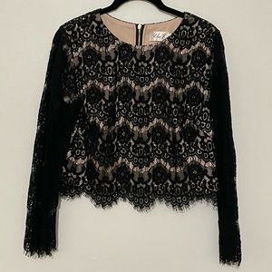 Eliza J Size 12 Crop Top - Black Lace - Long Sleeve